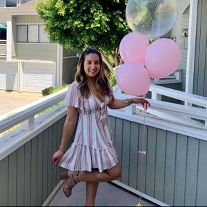 Pink and blue striped summer dress
